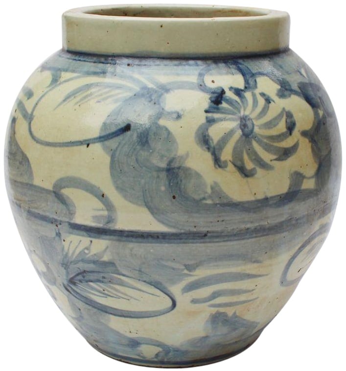 Handmade Blue White Twisted Flower Jar Chinoiserie Decor (1 of 1)