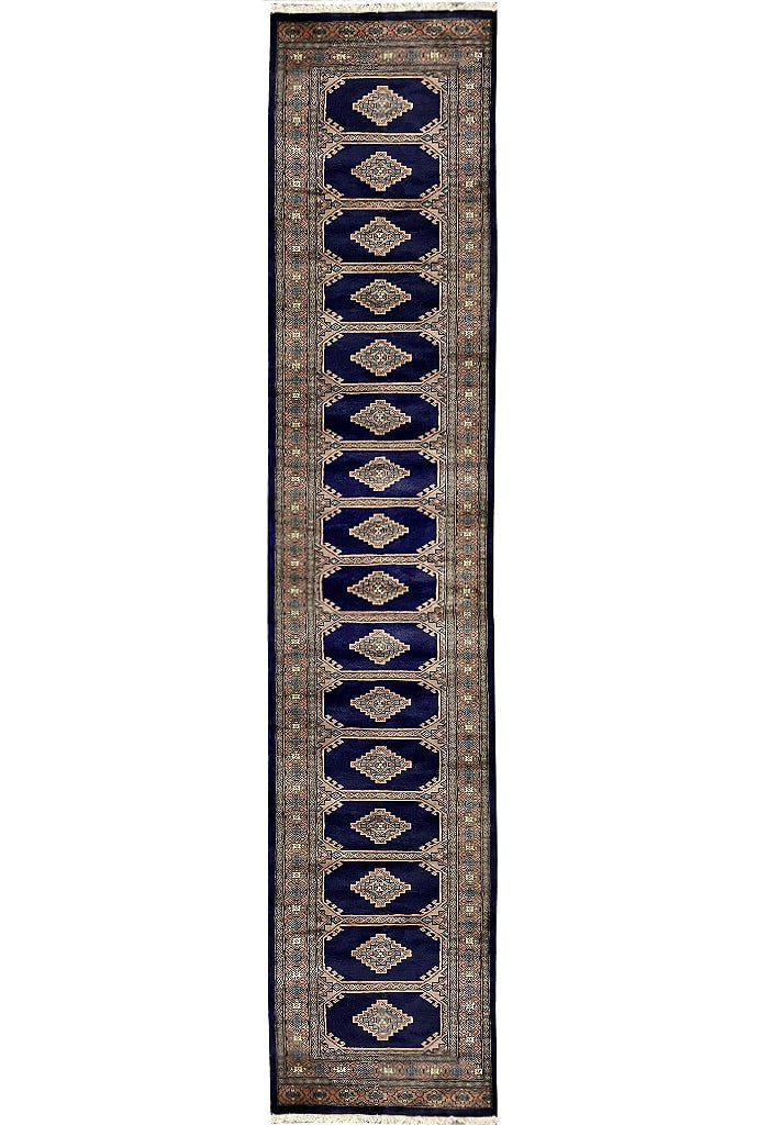 14 Feet Jaldar Bokhara Blue Runner Rug: 14 Feet Jaldar Bokhara Blue Runner Rug Free continental US Shipping Enhance your home decor with this stunning 14-foot long Jaldar Bokhara runner in a vibrant blue hue. This runner is designed to add