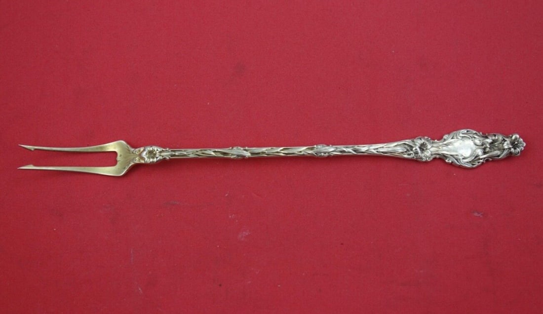 Frank M. Whiting Lily Sterling Silver Pickle Knife 8.5 Gold Wash (1 of 2)