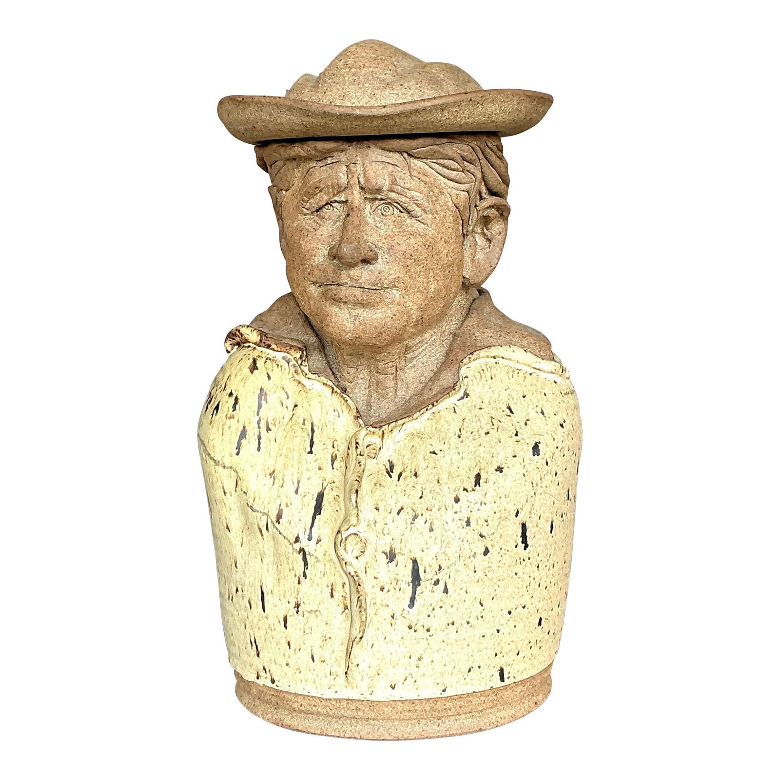 Vintage Boho Studio Pottery Lidded Jar with Sculpted Face 9" x 15.25" (1 of 10)