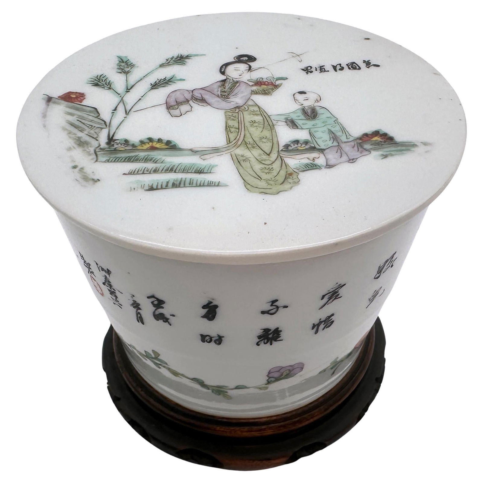 Set of 3 Republic Chinese Famille Rose Covered Jars with Calligraphy (1 of 13)