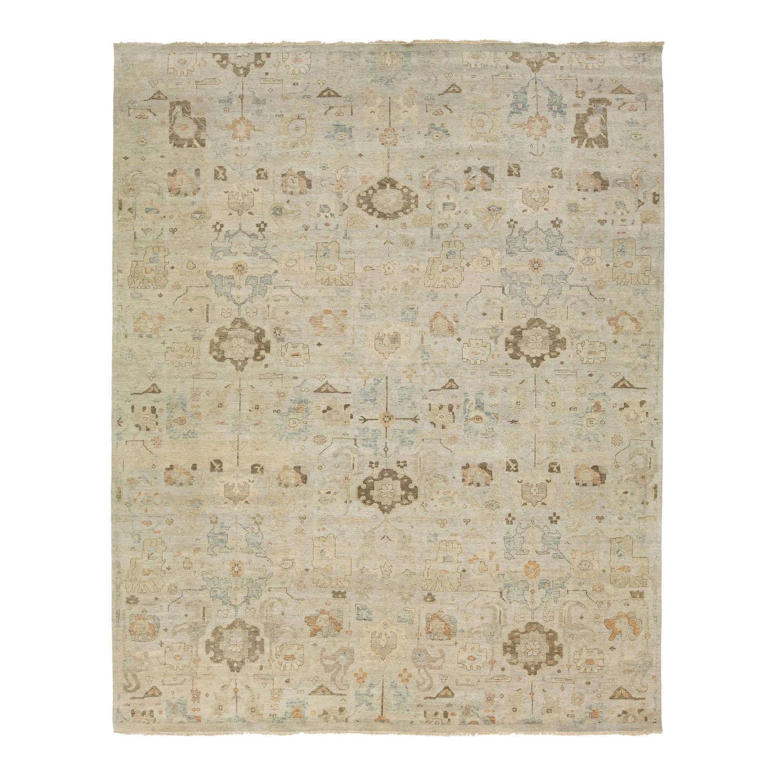Handwoven Beige Wool Rug Floral Design 12' x 14'10' Indian Artisan Collection (1 of 10)
