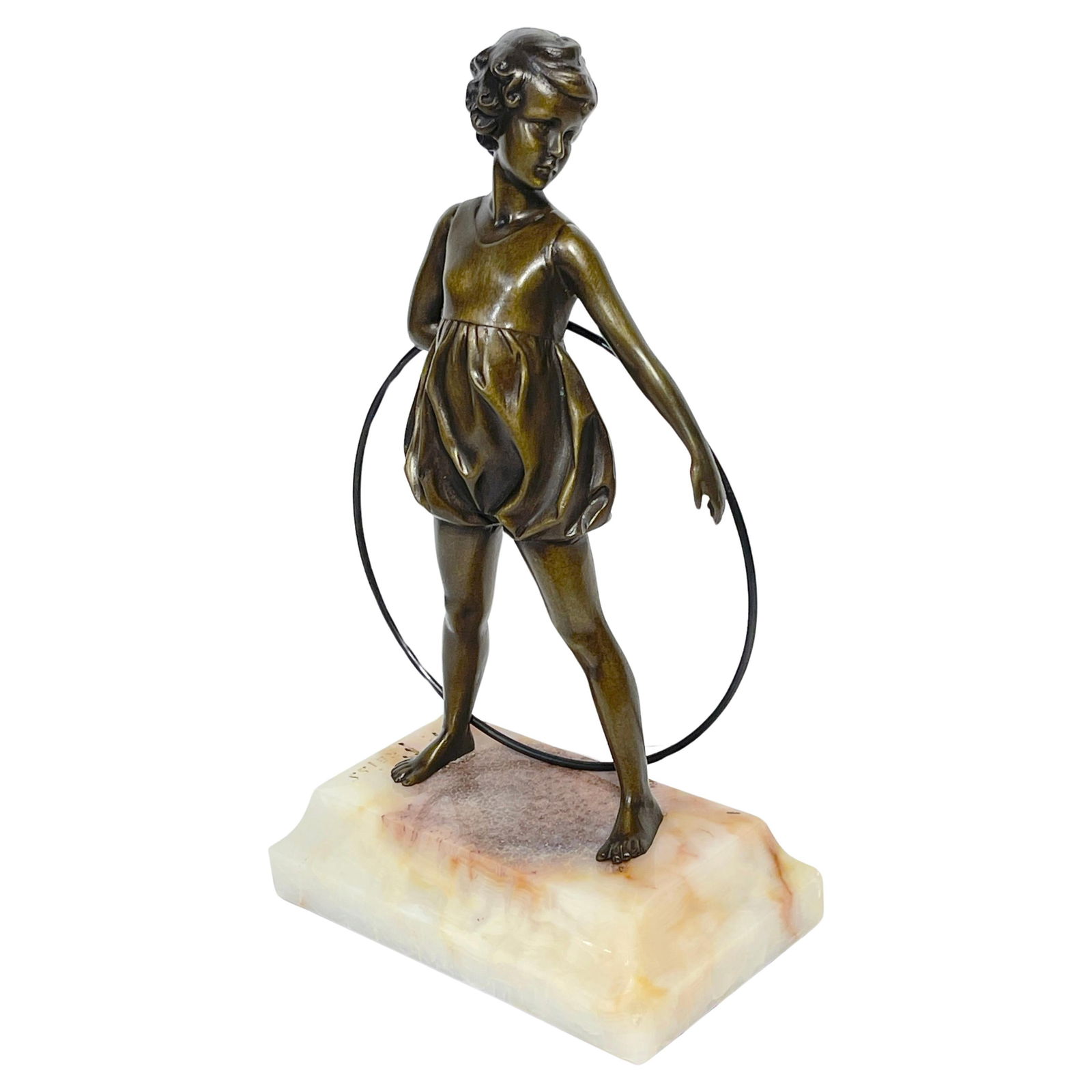 Ferdinand Preiss 'Hoop Girl' Art Deco Bronze Sculpture 1920s Signed Germany: Ferdinand Preiss 'Hoop Girl' Art Deco Bronze Sculpture 1920s Signed Germany Presenting the captivating 'Hoop Girl' Art Deco Bronze Sculpture, a signed masterpiece by the renowned artist Ferdinand Prei