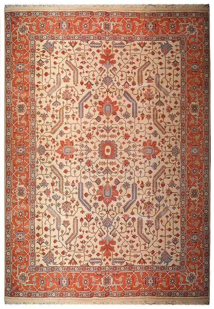8 x 10 Hand-Knotted Turkish Rug Beige Coral Hereke Wool (1 of 14)