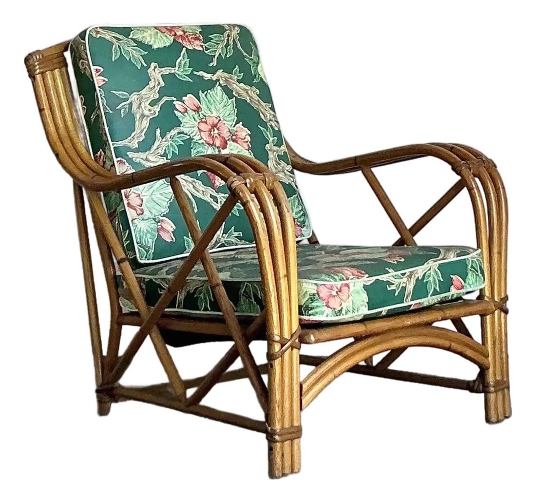 Heywood Wakefield Vintage Mid-Century Rattan Lounge Chair Tropical Floral (1 of 9)