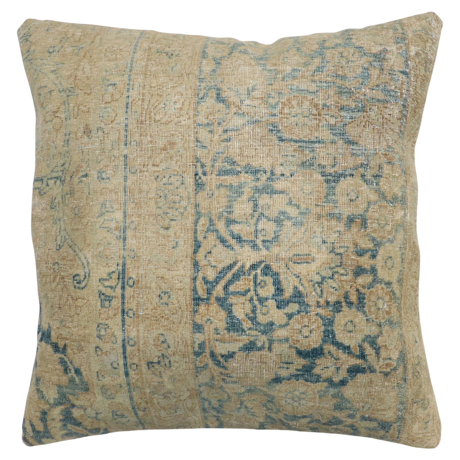 19th Century Persian Kerman Tabriz Style Rug Pillow: 19th Century Persian Kerman Tabriz Style Rug Pillow Enhance your home decor with this exquisite Zabihi Collection Persian Kerman Antique Rug Pillow. Crafted from a 19th-century Persian Kerman rug, thi