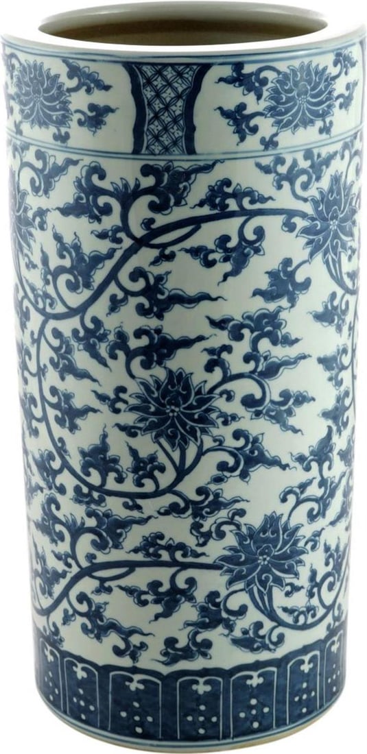 Handmade Chinoiserie Blue Lotus Porcelain Umbrella Stand 22H (1 of 1)