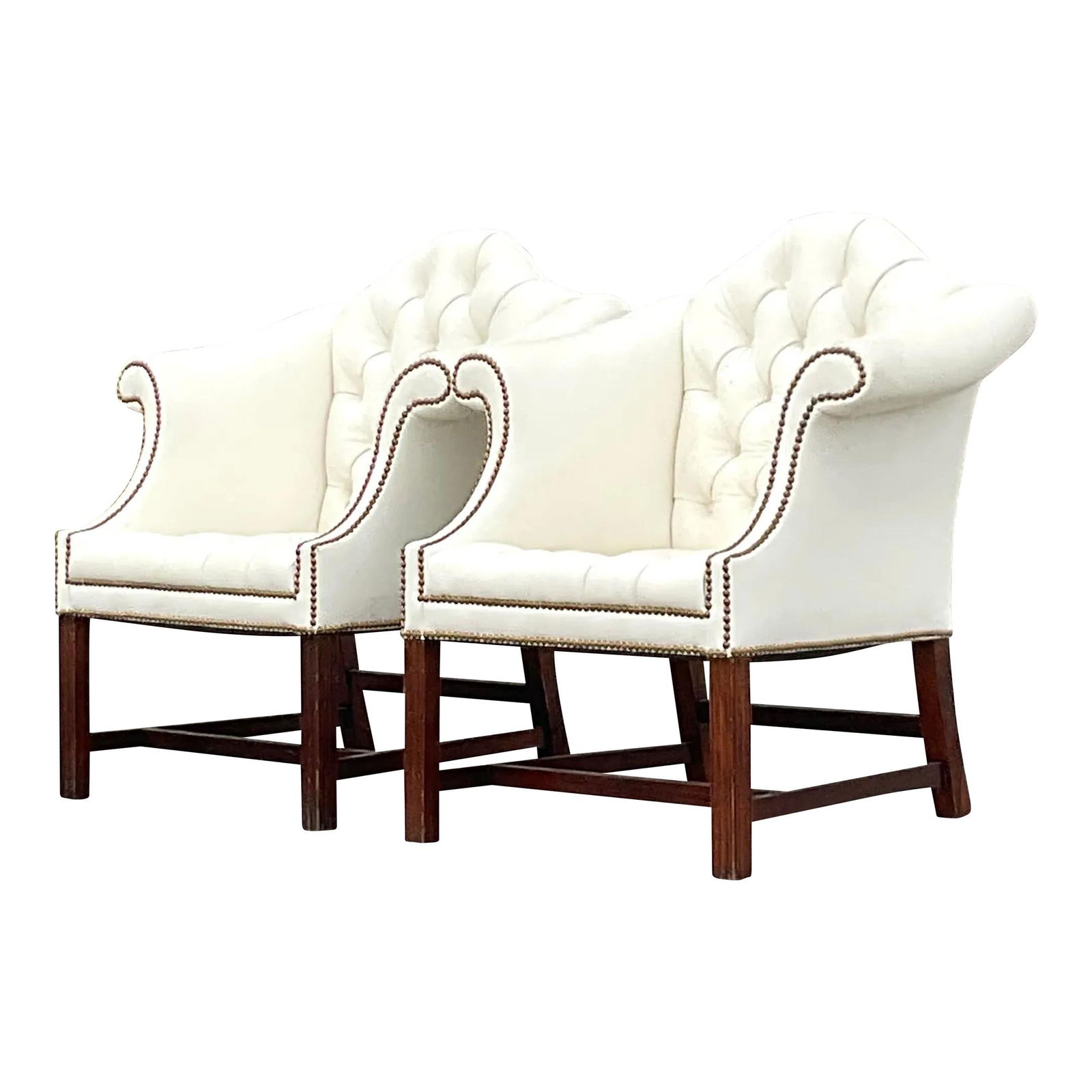 Pair of Vintage Camel Back Tufted Leather Arm Chairs (1 of 8)