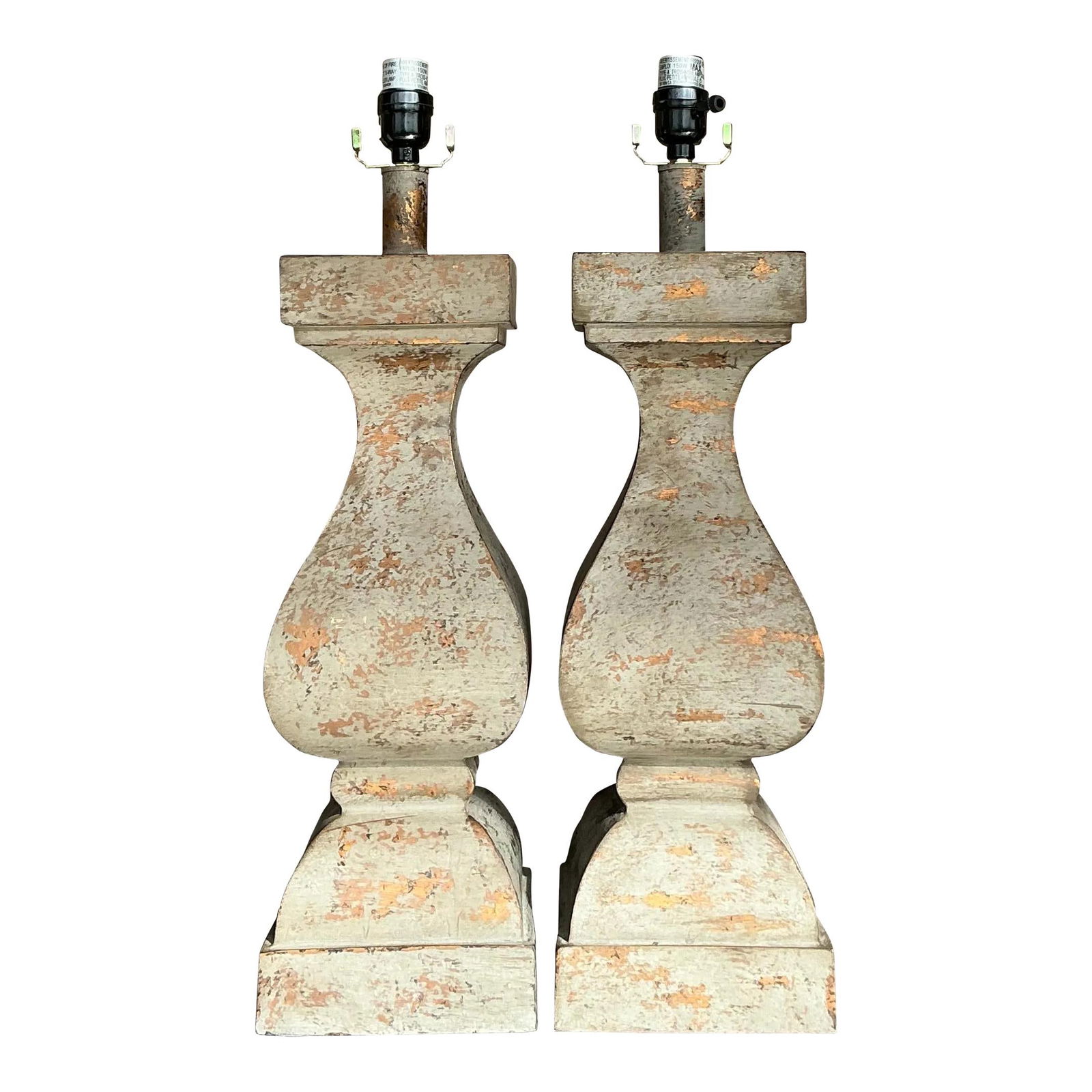 Pair of Vintage Boho Patinated Balustrade Lamps in Taupe (1 of 8)