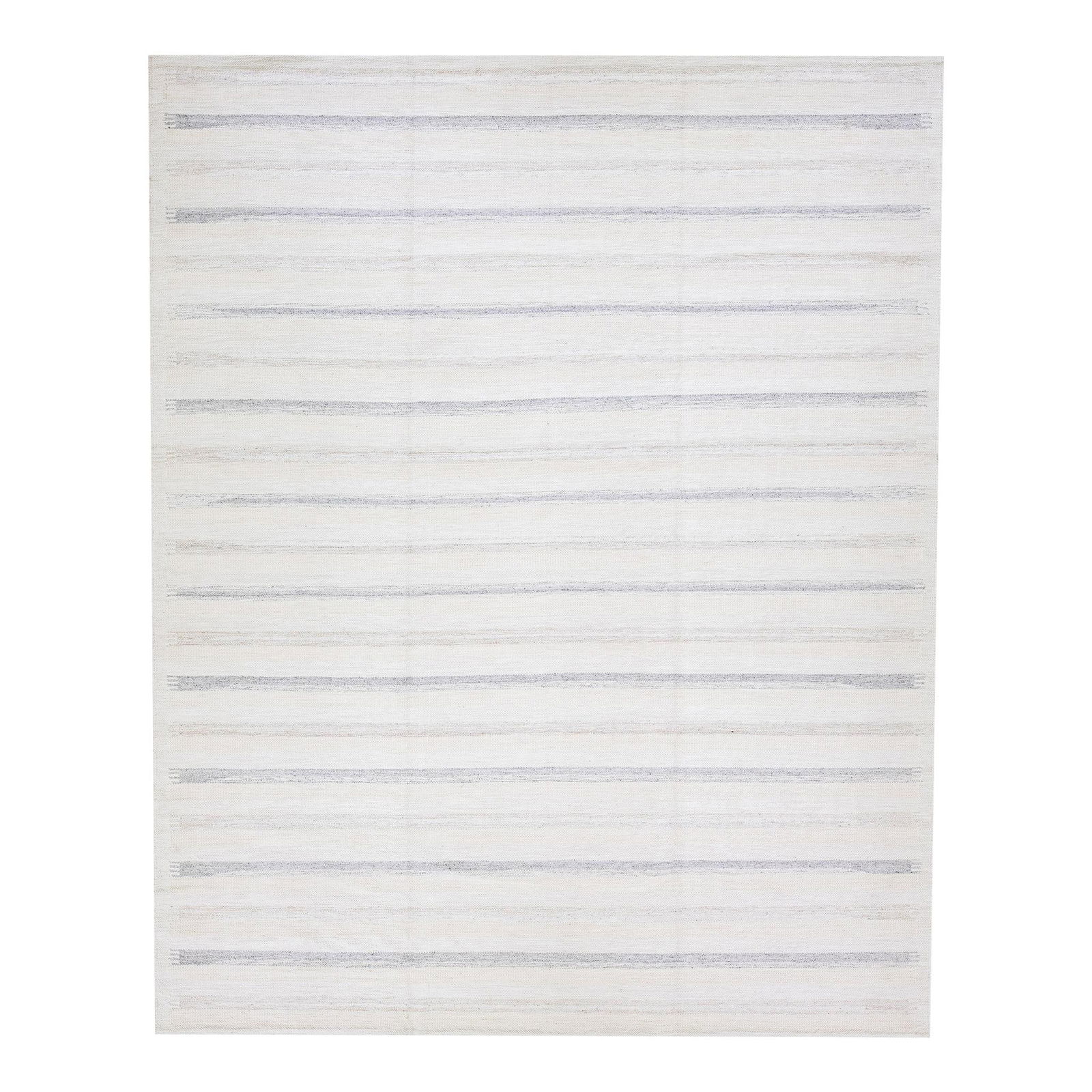 Handmade Modern Swedish Wool Rug 12' x 15'2' Gray Beige Striped Design (1 of 10)