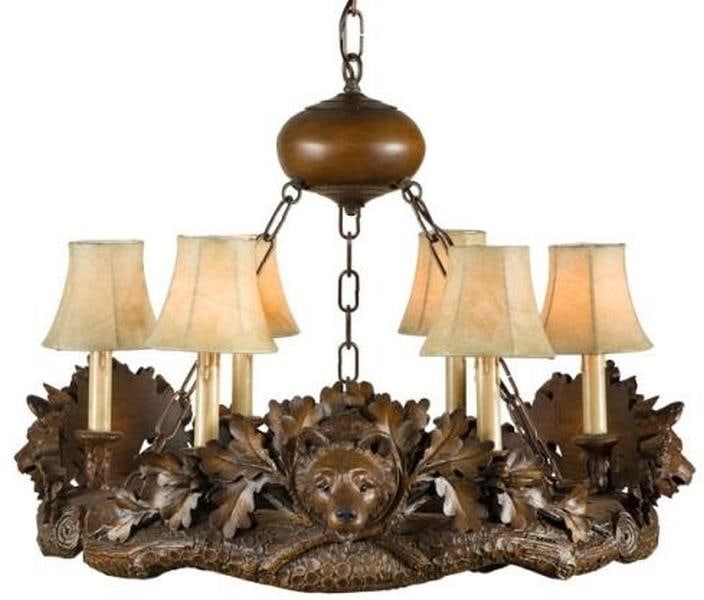 Hand-Cast Bear Head Bowl Chandelier Lodge Style by OK Casting: Hand-Cast Bear Head Bowl Chandelier Lodge Style by OK Casting Illuminate your space with the stunning Hand-Cast Bear Head Chandelier, a unique piece that embodies the charm of lodge-style decor. This