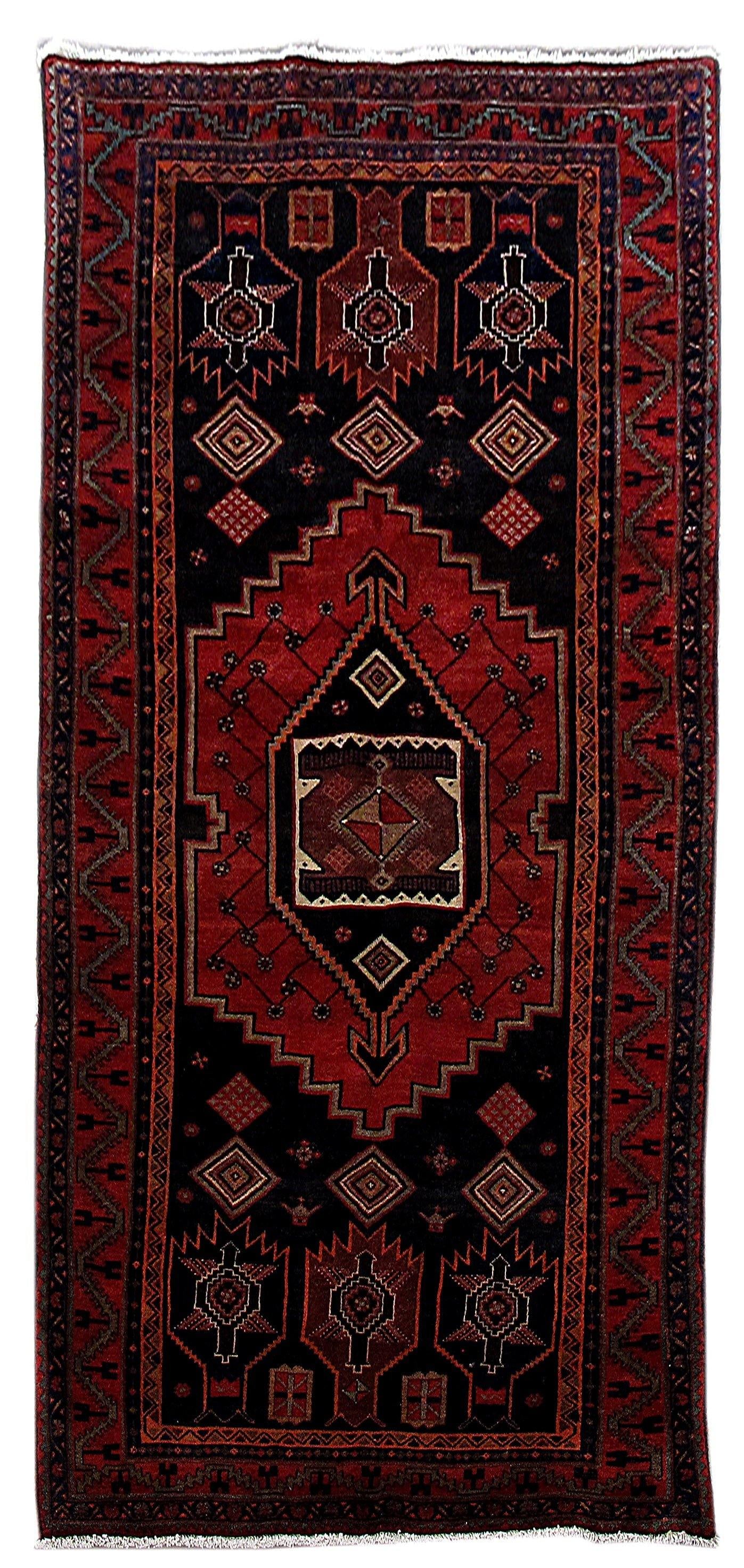 4' x 8' 7" Handwoven Persian Hamadan Runner Rug Orange-Red (1 of 6)