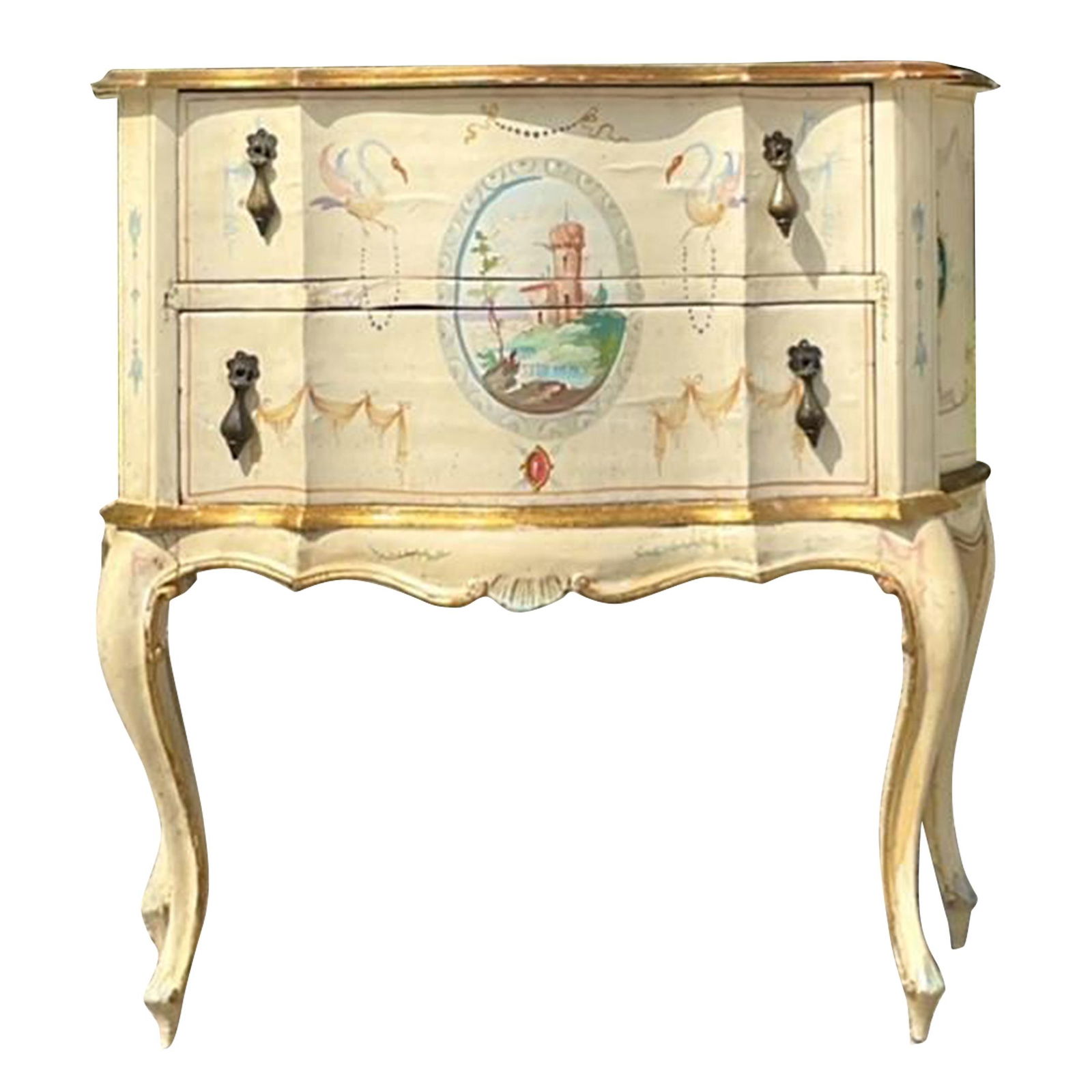 Vintage Italian Hand Painted Swag Lowboy Ecru Wood Accent Piece (1 of 10)