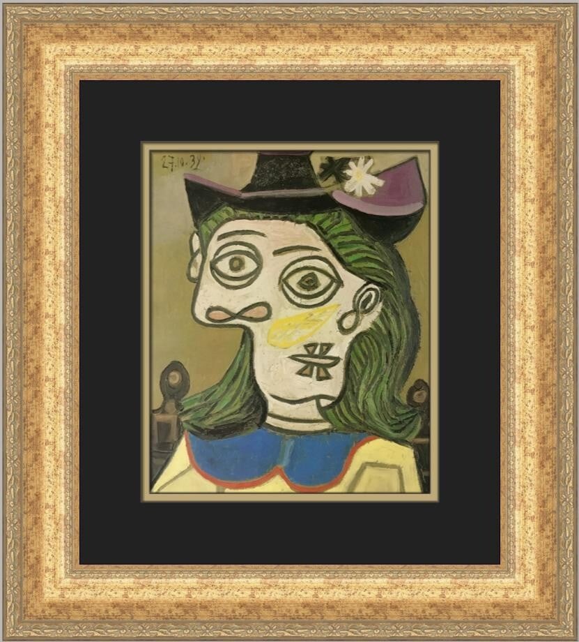 Pablo Picasso Woman with Muave Hat Custom Framed Art Print: Pablo Picasso Woman with Muave Hat Custom Framed Art Print This beautiful custom framed print titled "Woman with Muave Hat" by Pablo Picasso showcases the artist's unique style blending Abstract Expre