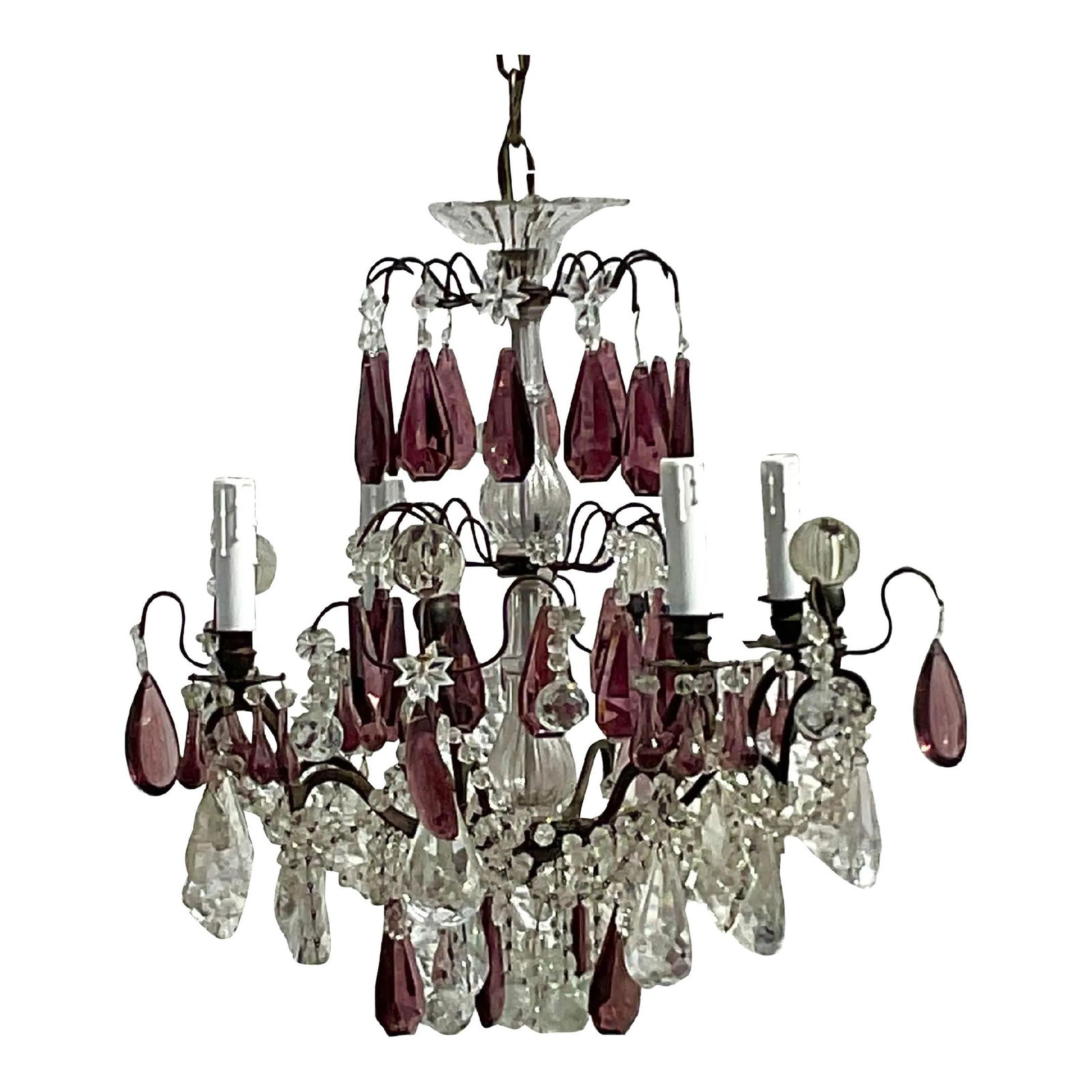 Vintage Regency Amethyst Crystal Teardrop Chandelier 24in Gilt Metal Frame (1 of 6)