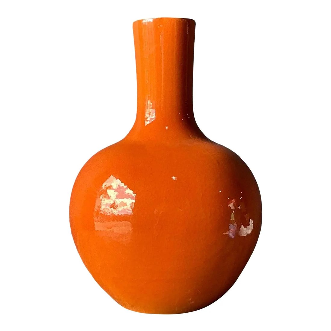 Mid-Century Modern 22 Inch Orange-Red Ceramic Floor Vase (1 of 6)