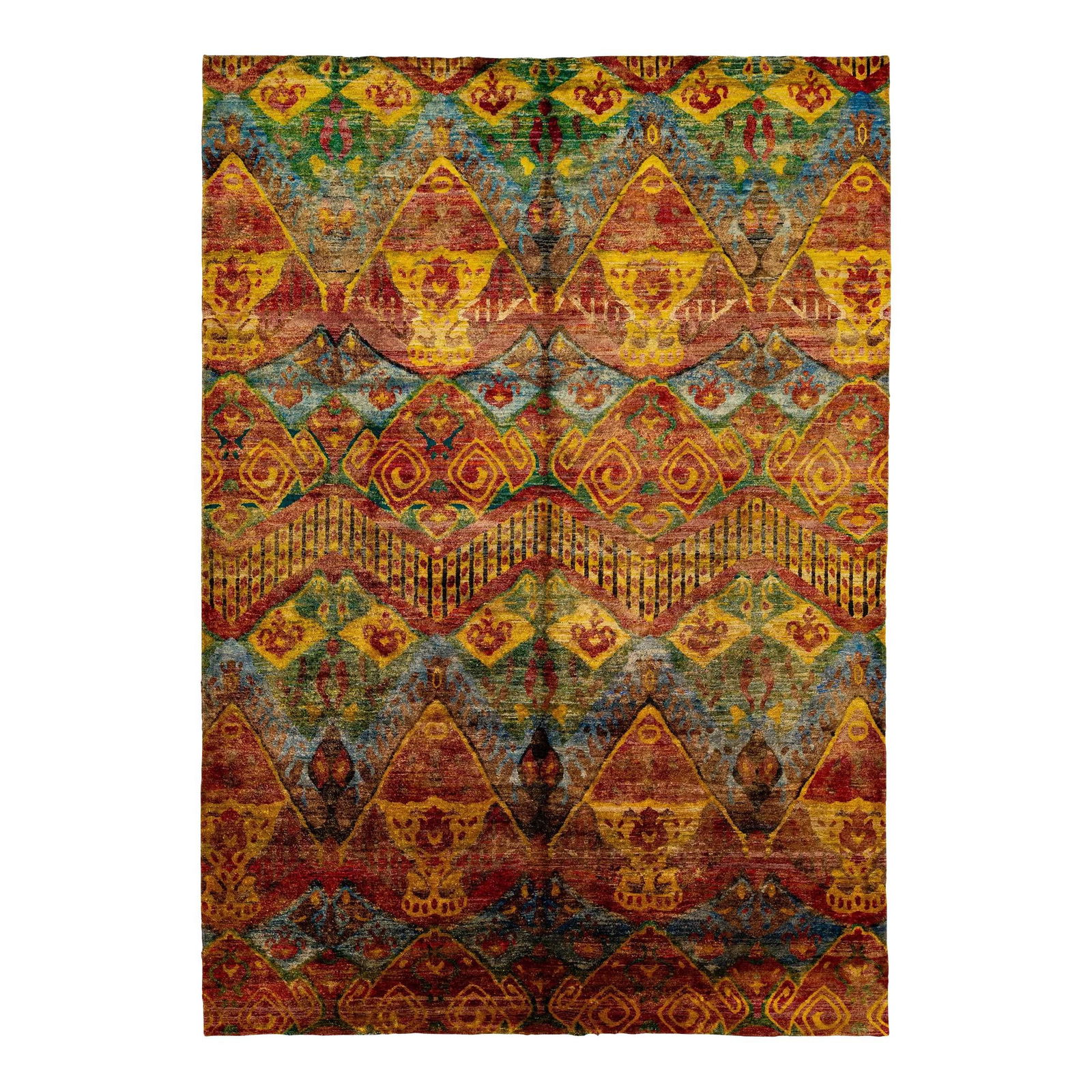 Rust Geometric Pattern Hand-Knotted Wool Silk Bidjar Style Rug 10' x 14'2": Rust Geometric Pattern Hand-Knotted Wool Silk Bidjar Style Rug 10' x 14'2" This exquisite hand-knotted rug features a beautiful rust-colored field and showcases a stunning geometric pattern. Crafted f