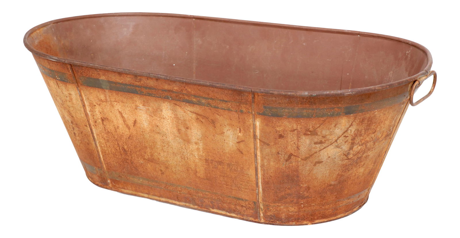 Rustic Antique Wash Basin with Old Paint Finish and Handles: Rustic Antique Wash Basin with Old Paint Finish and Handles This antique country wash basin exudes rustic charm with its primitive design and traces of old paint. The oval basin features two handles f