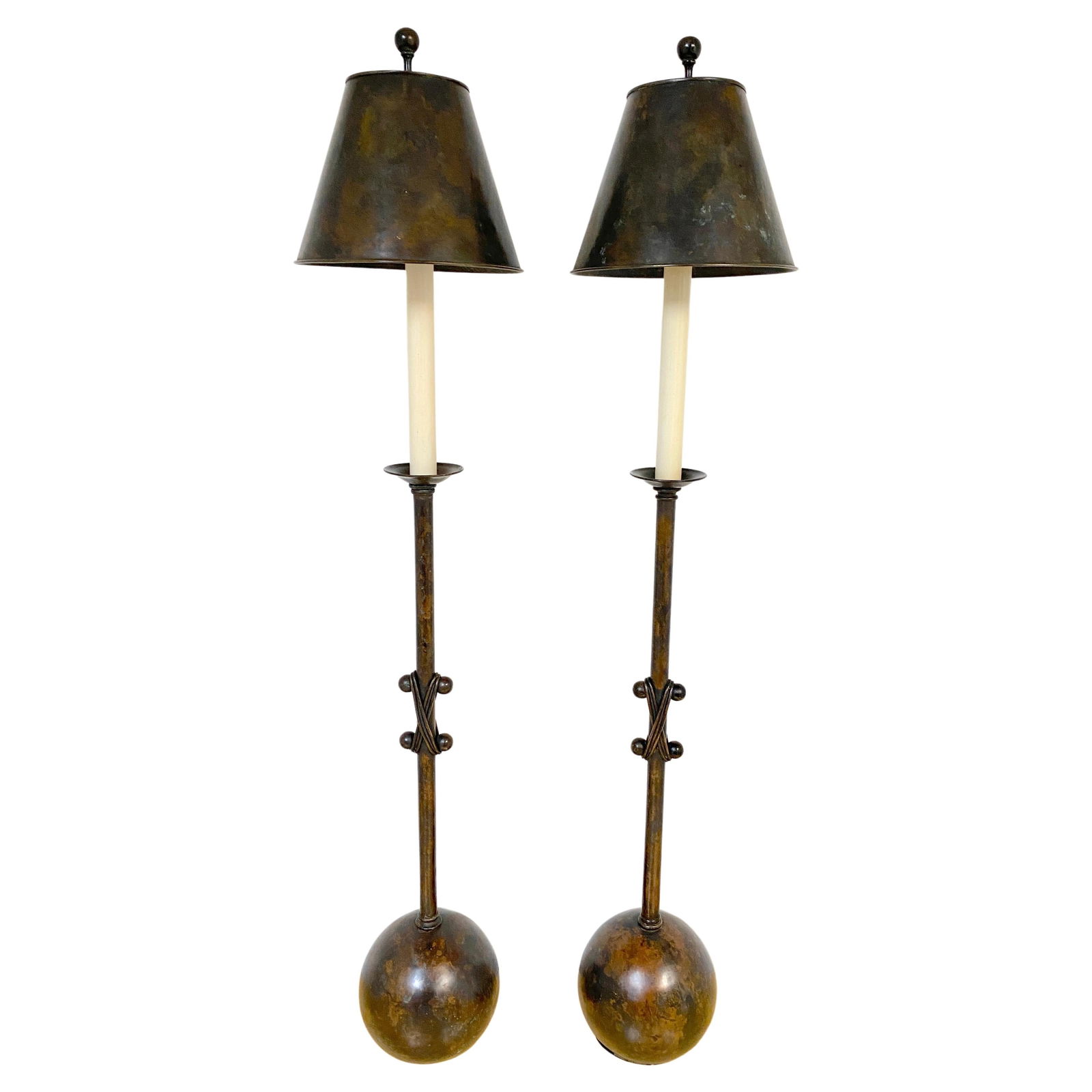 Set of 2 French Modern Patinated Bronze Sculptural Lamps 39.5 in (1 of 12)