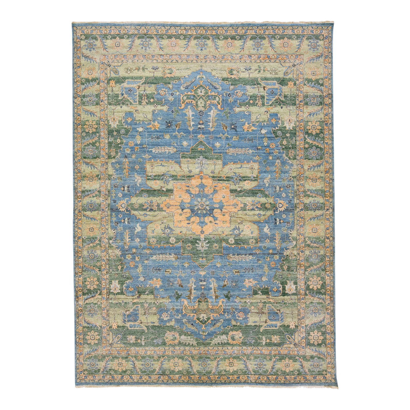 Blue Persian Tabriz Style Wool Rug Medallion 9'11 x 13'9 (1 of 7)