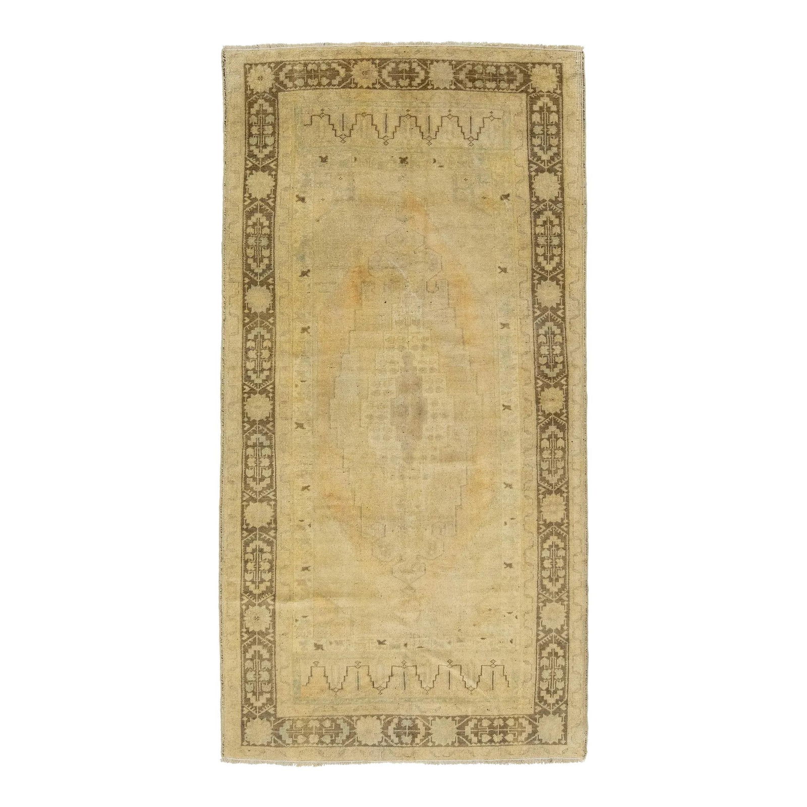 Beige Antique Turkish Khotan Wool Runner Rug Handmade 4'6 x 8'9: Beige Antique Turkish Khotan Wool Runner Rug Handmade 4'6 x 8'9 This exquisite Antique Turkish Khotan rug showcases a hand-knotted wool construction with a beautiful beige field. The design features e