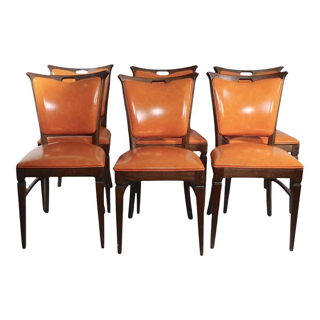 Set of Six L&B Mid Century Cafe Dining Chairs Vinyl Wood Burnt Orange (1 of 10)