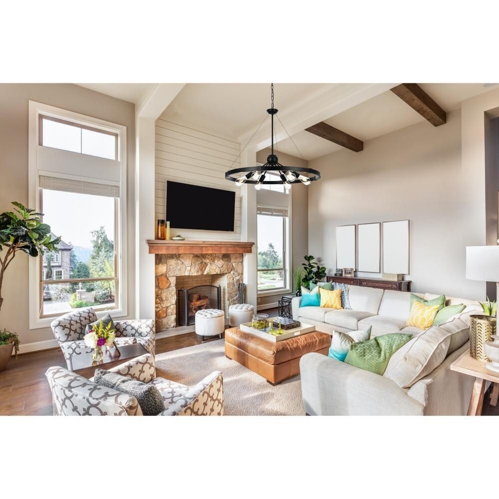 Thora 32 Inch Black Farmhouse Chandelier 6-Light Adjustable Pendant Light: Thora 32 Inch Black Farmhouse Chandelier 6-Light Adjustable Pendant Light Illuminate your space with the Thora 32-inch Pendant Light, a stunning chandelier that combines farmhouse charm with a modern