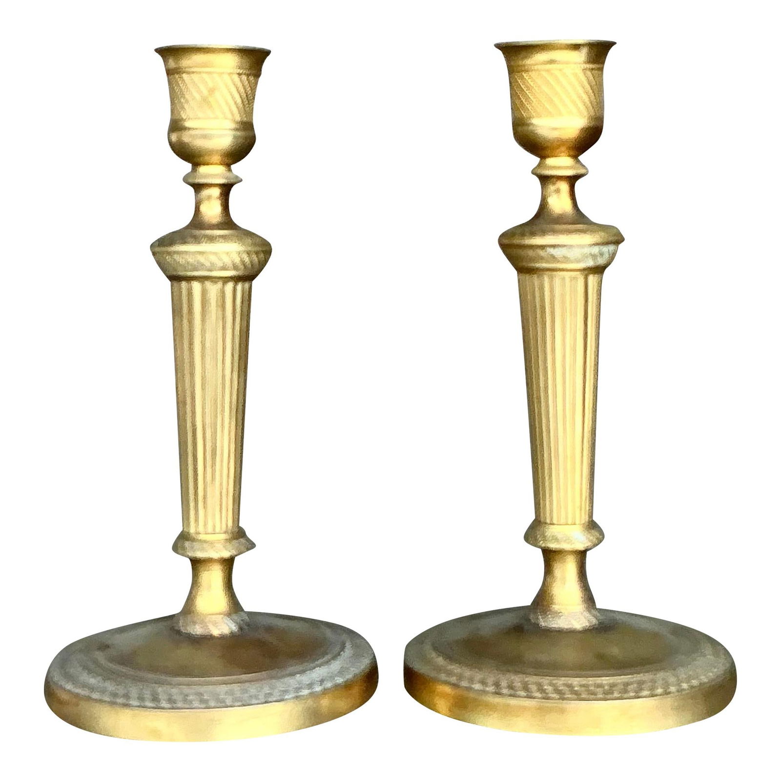 Exquisite Vintage Engraved Brass Candlesticks Pair 7.5 Tall (1 of 9)