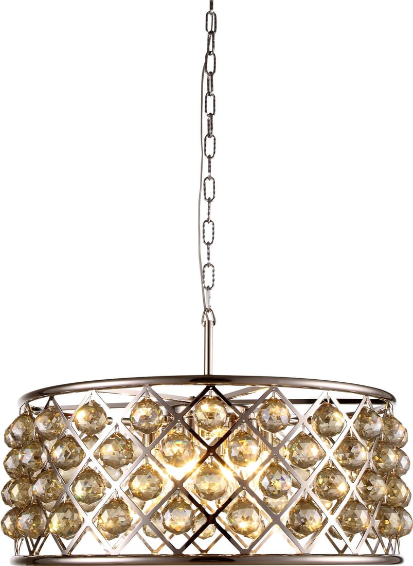 Elegant Madison Collection Crystal Chandelier Golden Teak Finish 6 Bulbs: Elegant Madison Collection Crystal Chandelier Golden Teak Finish 6 Bulbs Illuminate your space with the Elegant Madison Collection Crystal Chandelier, a stunning pendant light that combines elegance a