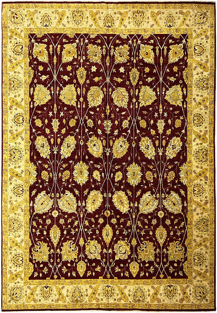 Handcrafted 12' x 15'4" Red Zigler Chobi Rug Vegetable Dye Wool: Handcrafted 12' x 15'4" Red Zigler Chobi Rug Vegetable Dye Wool Free continental US Shipping Transform your living space with this exquisite 12' x 15' 4" Zigler Chobi Peshawar Rug in a rich burgundy h