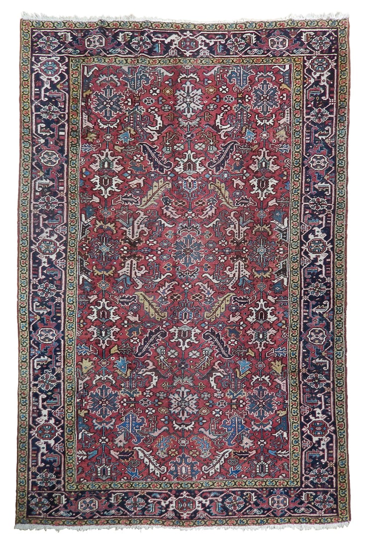 Exquisite 7.7 x 10.10 Red Semi-Antique Persian Heriz Rug (1 of 6)