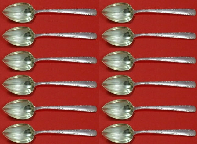 Gorham Camellia Sterling Silver Grapefruit Spoon Set 12 pcs 6 inch: Gorham Camellia Sterling Silver Grapefruit Spoon Set 12 pcs 6 inch Indulge in elegance with this custom-made 12-piece set of Grapefruit Spoons from the renowned Camellia pattern by Gorham. Each spoon