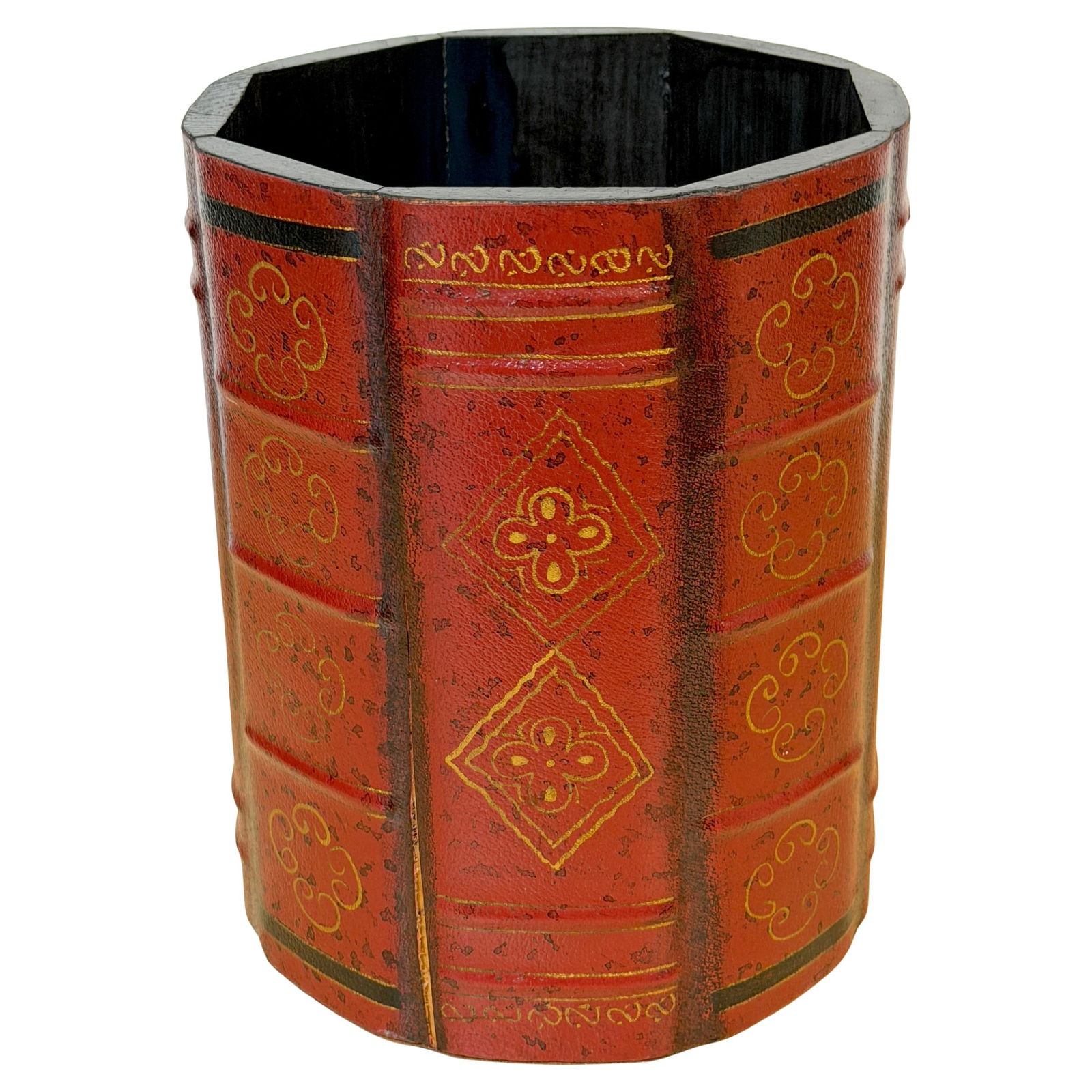 Neoclassical Italian Red Leather Wastepaper Basket with Gilt Accents 20th Century (1 of 11)