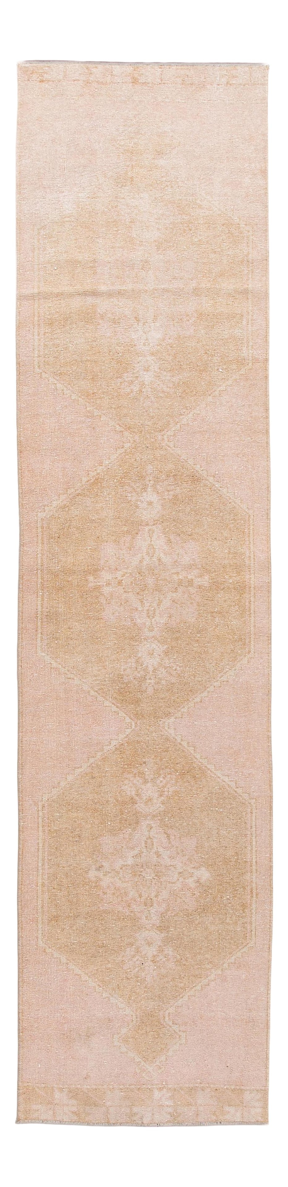 Vintage Handmade Turkish Wool Runner 3' x 12'11" Tan Geometric Design: Vintage Handmade Turkish Wool Runner 3' x 12'11" Tan Geometric Design Enhance your space with this stunning 1960s vintage Turkish handmade wool runner. Featuring a warm tan field adorned with intricat