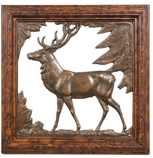 Rustic Stag Silhouette Lodge Style Framed Wall Plaque (1 of 1)