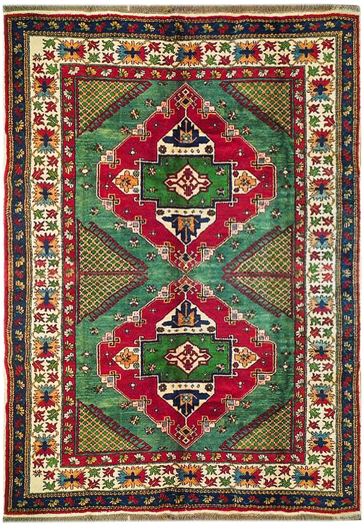 Handcrafted 6.5 x 7.4 Sage Green Kazak Rug Premium Wool: Handcrafted 6.5 x 7.4 Sage Green Kazak Rug Premium Wool Free continental US Shipping Introducing the luxurious 6.5 x 7.4 Sage Green Kazak Rug, a stunning blend of traditional craftsmanship and modern