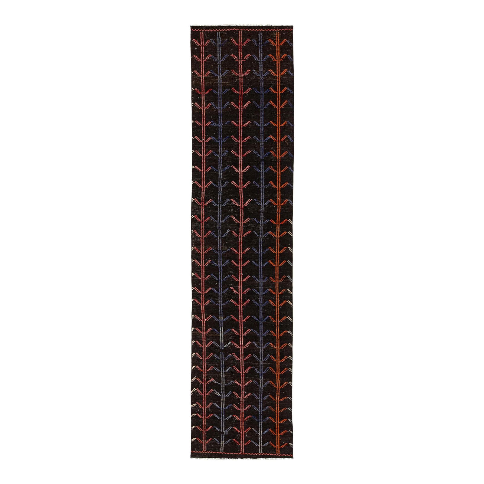 Vintage Turkish Wool Kilim Rug Dark Brown Geometric Design 2'10 x 11'11 (1 of 10)