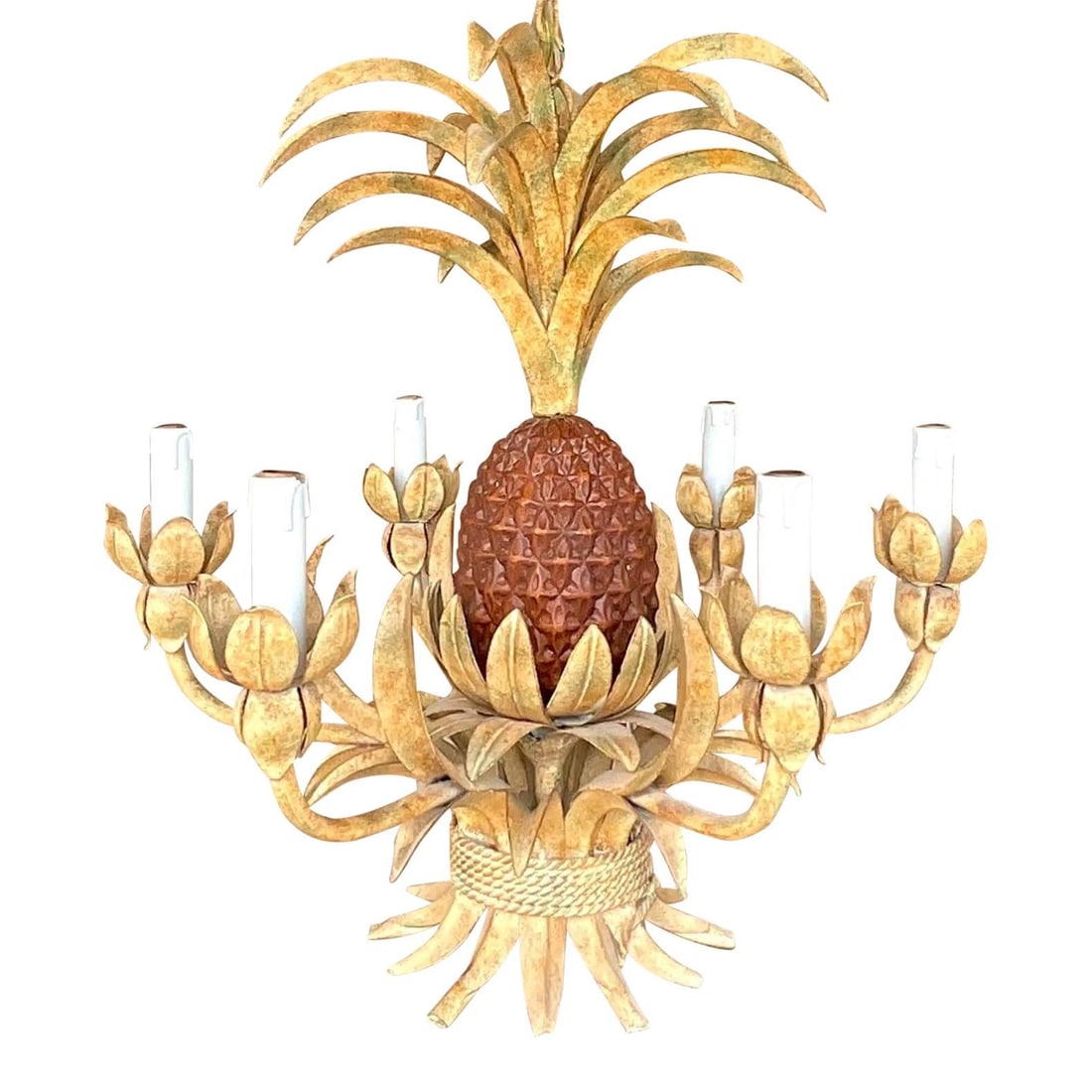 Vintage Coastal Pineapple Chandelier Six-Arm Light Fixture (1 of 7)