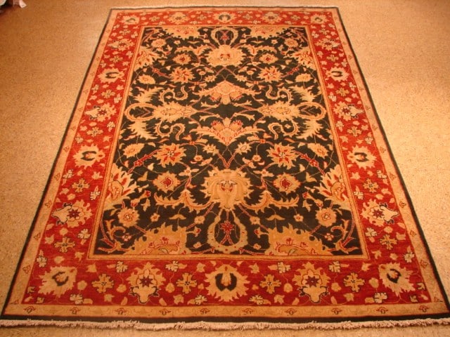 Luxurious 6.3 x 9.6 Handmade Green Agra Rug from India (1 of 5)
