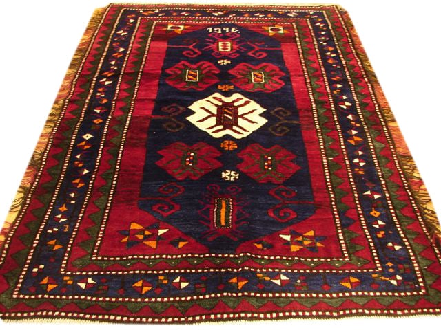 Handmade 4.5 x 6.9 Berry Red Kazak Rug with Geometric Patterns (1 of 5)