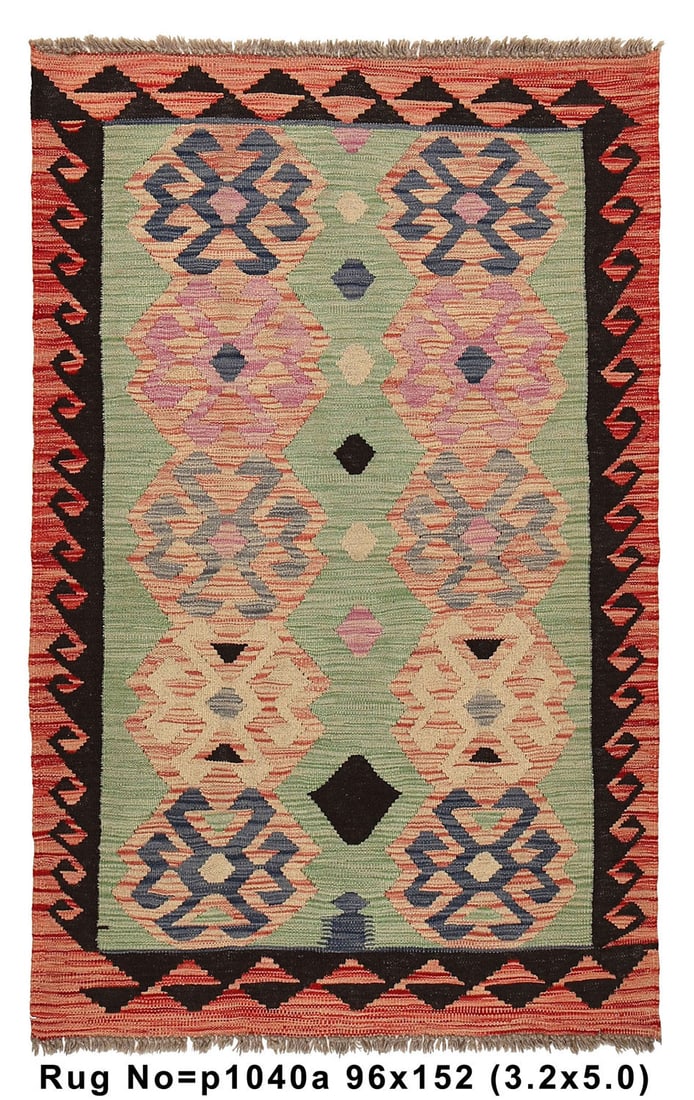 Handcrafted 3.2' x 5' Green Wool Kilim Area Rug (1 of 9)