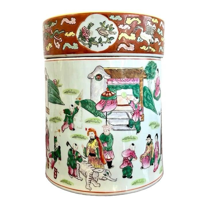 Charming Vintage Asian Hand Painted Porcelain Lidded Vase (1 of 8)