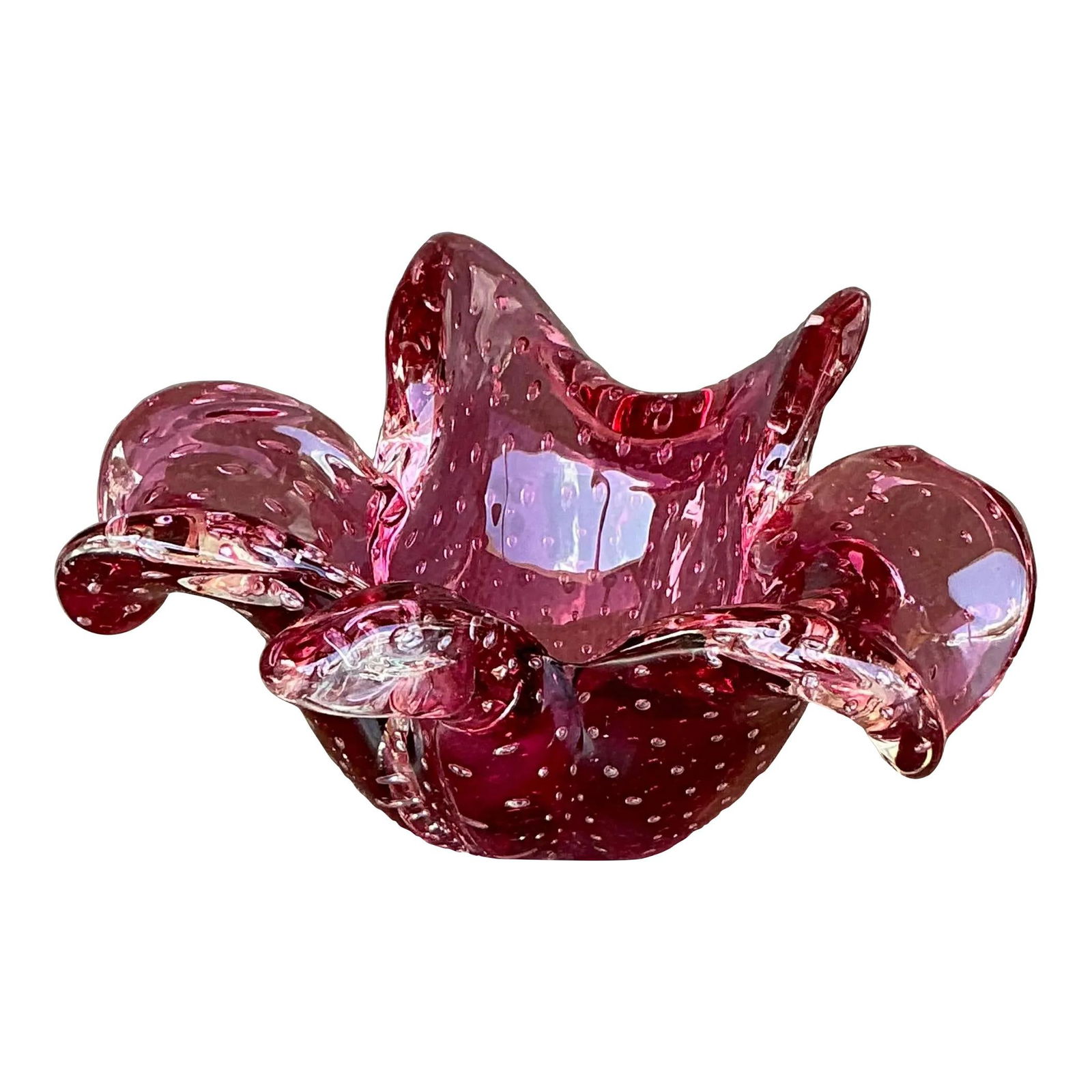 Vintage Murano Style Bright Pink Glass Bowl (1 of 8)