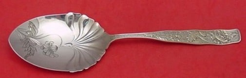 Towle Orchids Sterling Silver Salad Serving Spoon 9 Inch Bright-Cut Flowers (1 of 2)