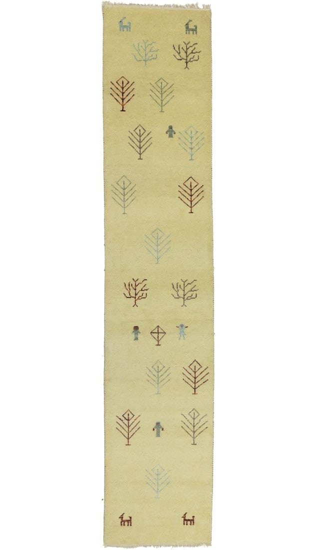 Hand-Knotted Wool Pictorial Tribal Runner Rug 2'7 x 13'1 Modern Indo-Gabbeh (1 of 18)