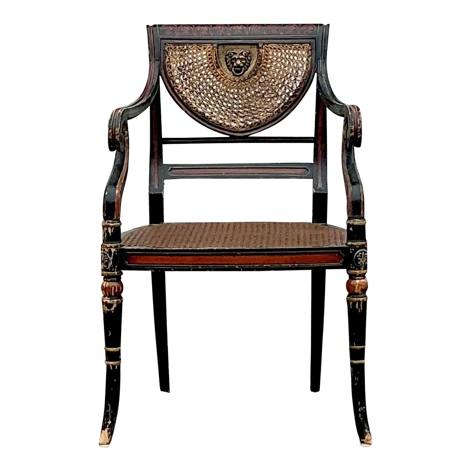 Vintage Regency Spider Web Cane Armchair Black Accent Chair (1 of 9)