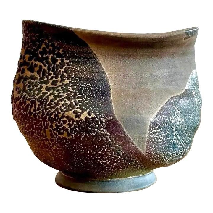 Vintage Boho Ebony Ceramic Vessel with Sculptural Design (1 of 7)