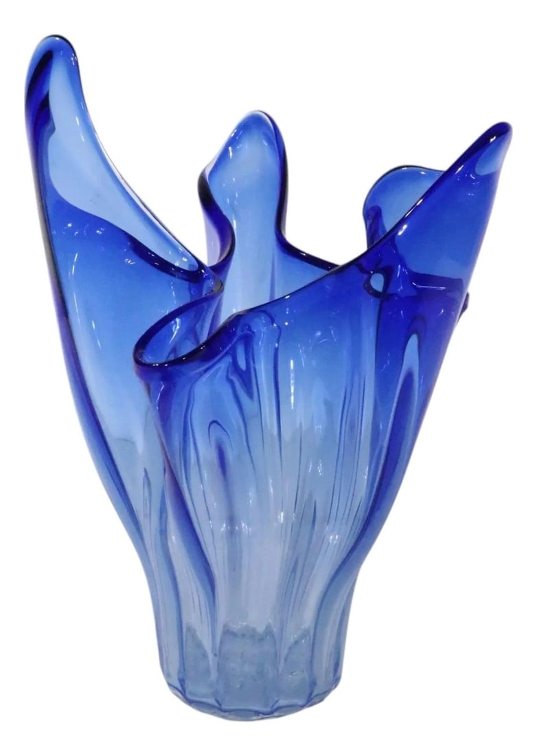 Blue Fade Mid Century Hand Blown Art Glass Vase (1 of 10)
