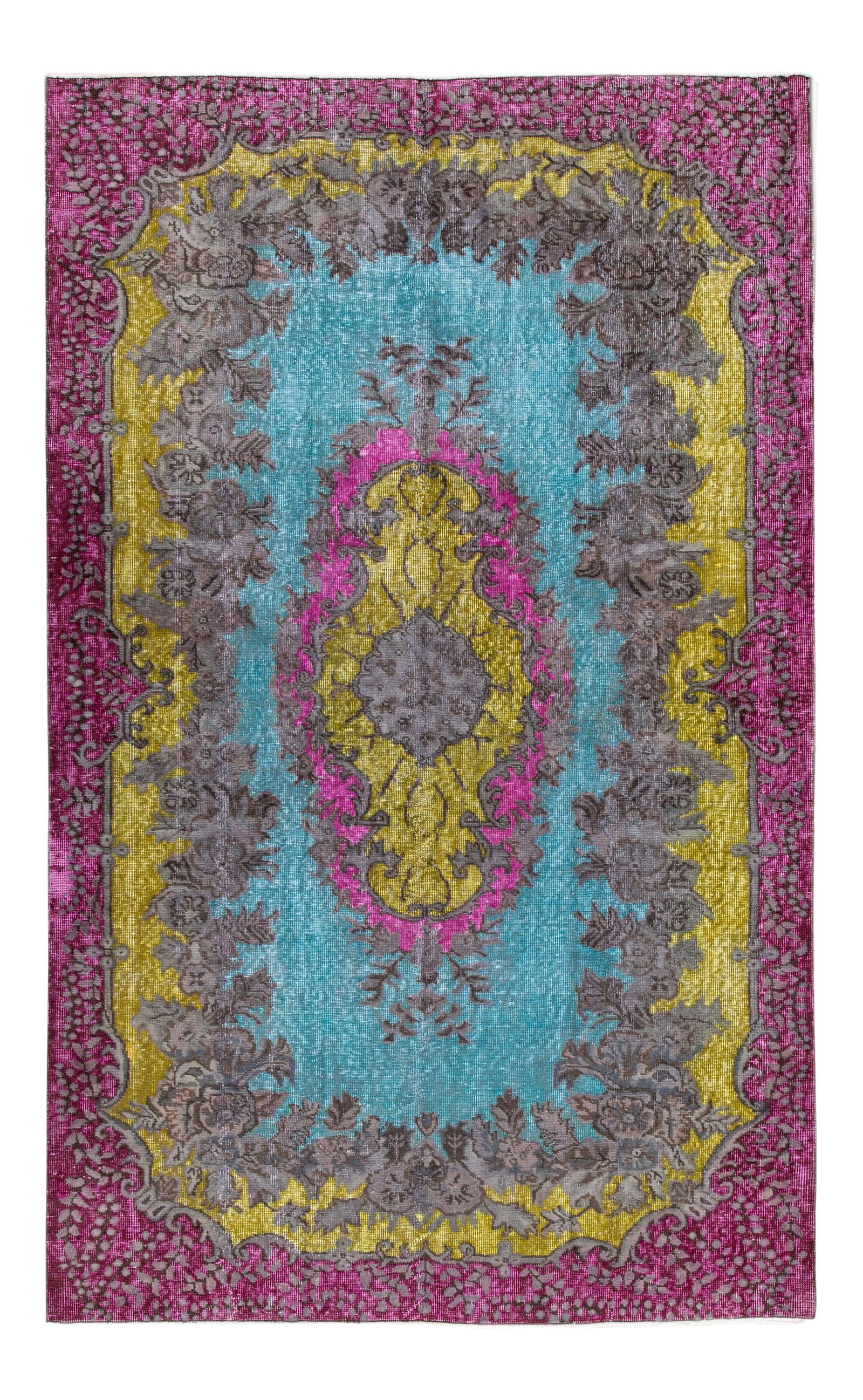 Vintage Turkish Revival Overdyed Wool Rug 5'8 X 9'4 Medallion Design (1 of 8)