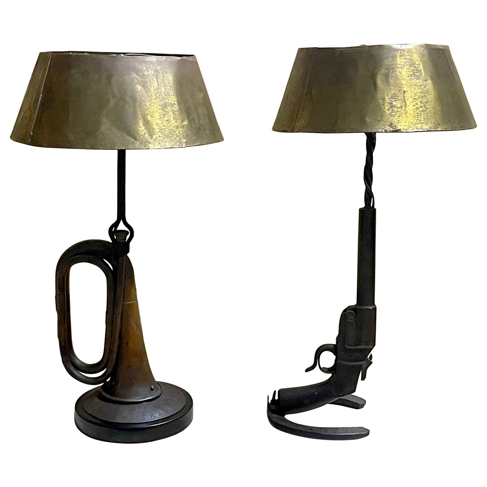 Unique Pair of WWI Trench Art Lamps with Bouillotte Shades (1 of 18)